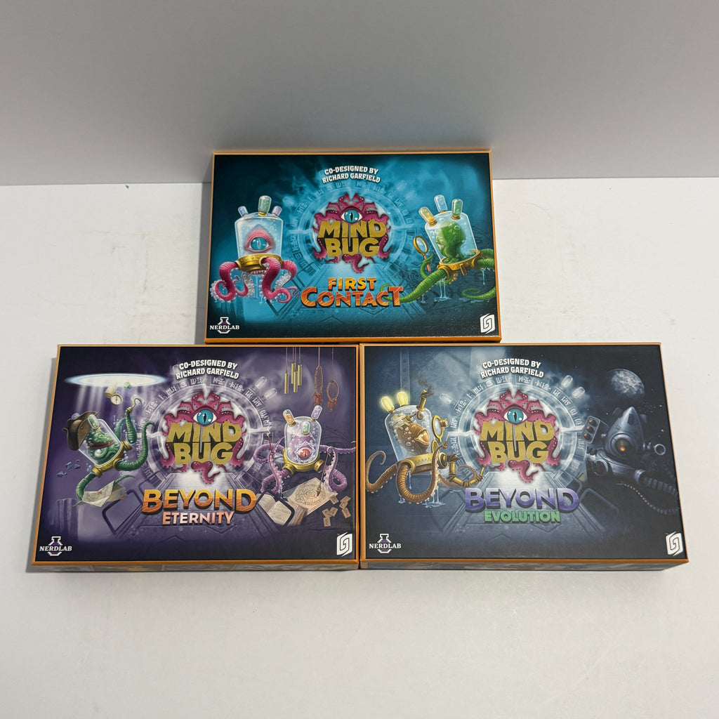Mindbug Board Game Bundle (First Contact, Beyond Evolution, Beyond Eternity)
